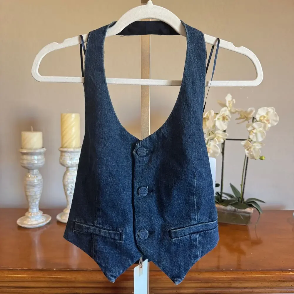 Good American Denim Halter Vest Indigo724 Size Small NWT - Picture 6 of 10